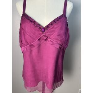 Camisole/Tank Pink 100% Silk Beading & Sequence spaghetti straps/zipper Size XL